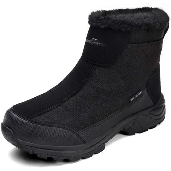 Men's Warm Snow Boots, Fur Lined Waterproof Winter Shoes, Anti-Slip Ankle Boot - Picture 1 of 8